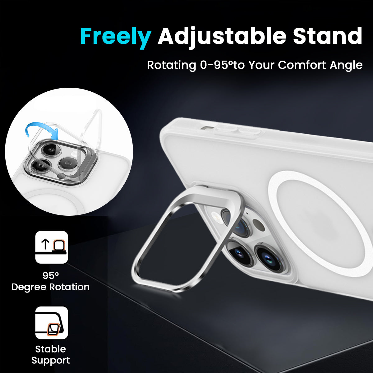 ZORBES Phone Case for Phone 16 Pro Max Sleek White TPU Matte Phone Case with Lanyard 2 in 1 Magnetic Lens Protector Frame Design, Magnetic Phone Case for Mag safe Support Wireless Charging