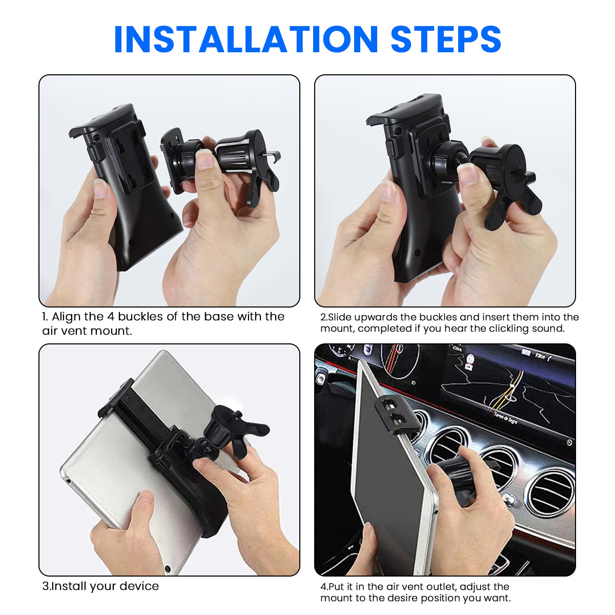 STHIRA® Car Phone Holder Tablet Holder for Air Vent Universal 4-11 inches Phone / Tablet Mount 360 Degree Rotatable Phone Mount Adjustable Secure Screw Mount Design Rubber Liner Design