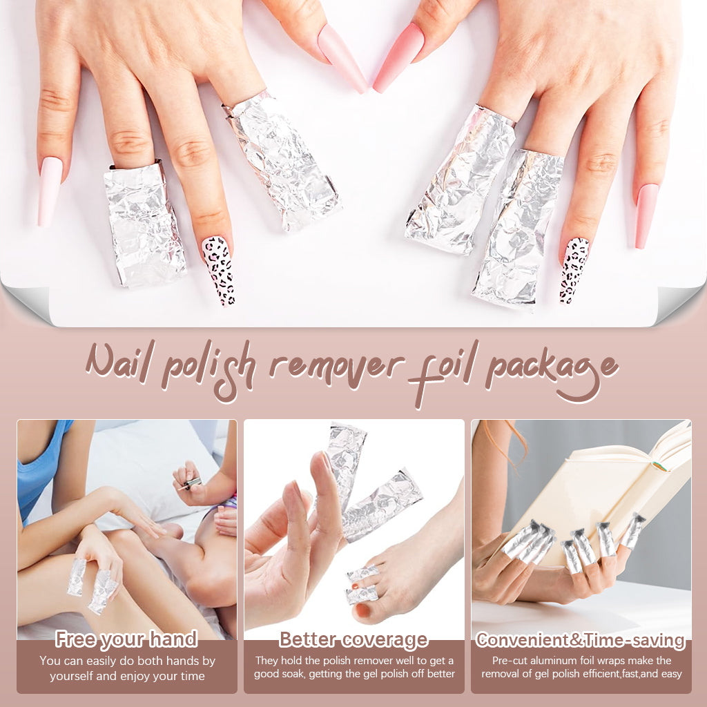 MAYCREATE 200Pcs Nail Polish Remover Foil Wraps with Pre-soaked Acetone-based Cotton Pads Gel Nail Polish Remover Wraps Finger Nail Polish Removal Tool with Cuticle Pusher & Nail Filer