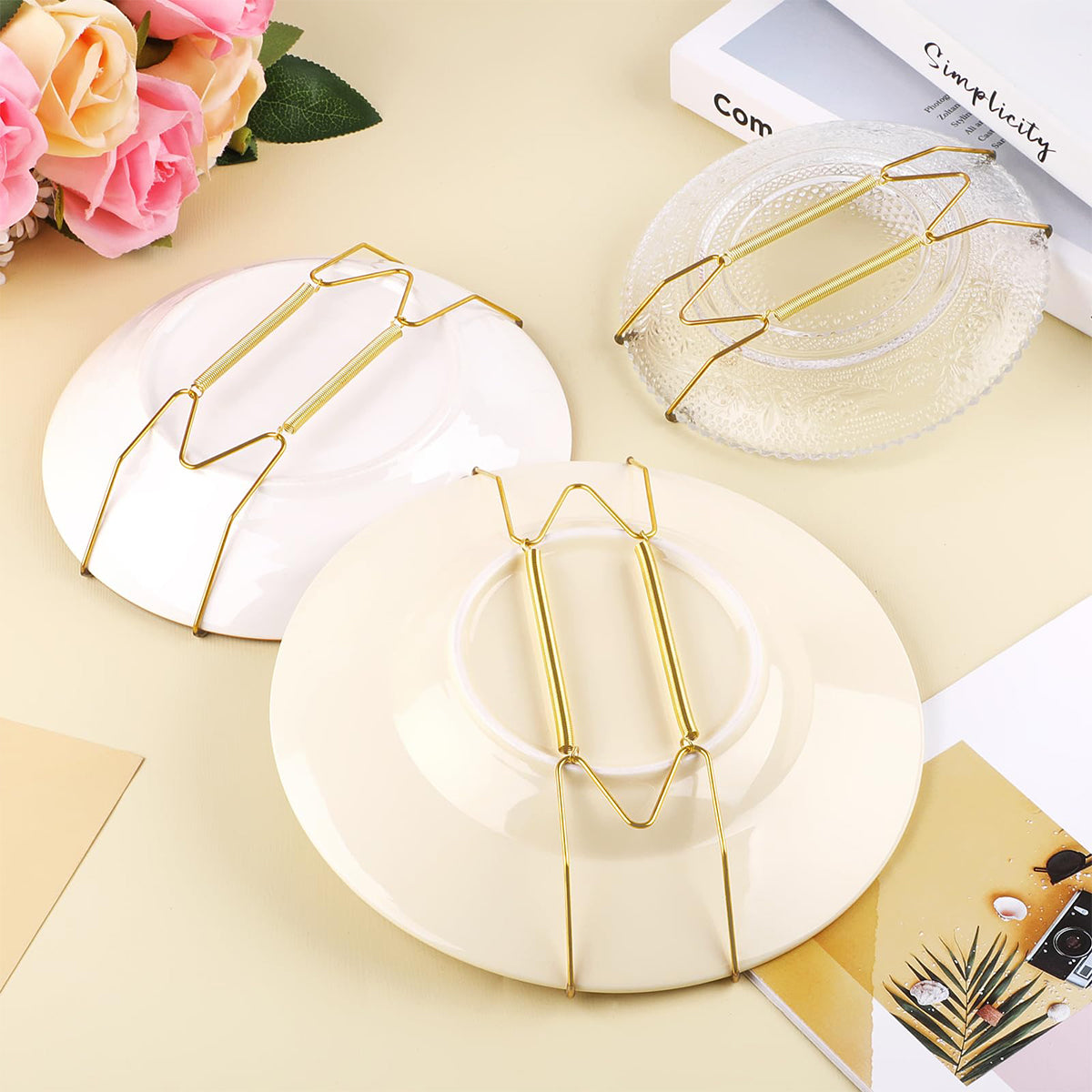 Supvox Spring Plate Hangers for Home Decor Wall Decor Heavy Duty Stainless Steel Golden Spring Plate Hangers for 5.5''-8'' Dia Plates