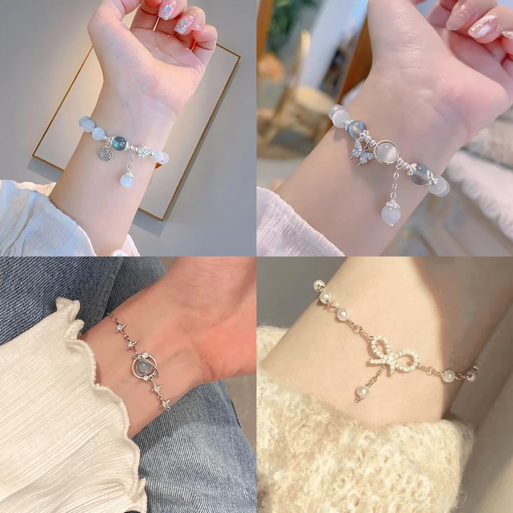 SANNIDHI 4Pcs Girls Beads Bracelets Kit Chain Bracelets Beaded Bracelets Dreamy Glass Beaded Bracelets Layered Chain Bracelets Friendship Bracelet Women Girls Bracelet Jewelry Gift