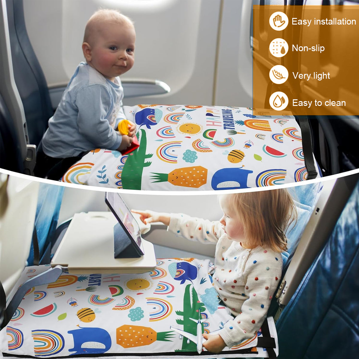 SNOWIE SOFT® Toddler Airplane Bed 77x 44cm Seat Extender for Kids 2 in 1 Hanging Airplane Bed with Removable Cartoon Print Blanket Travel Airplane Bed Airplane Foot Rest for Kids 3-5 Years Old
