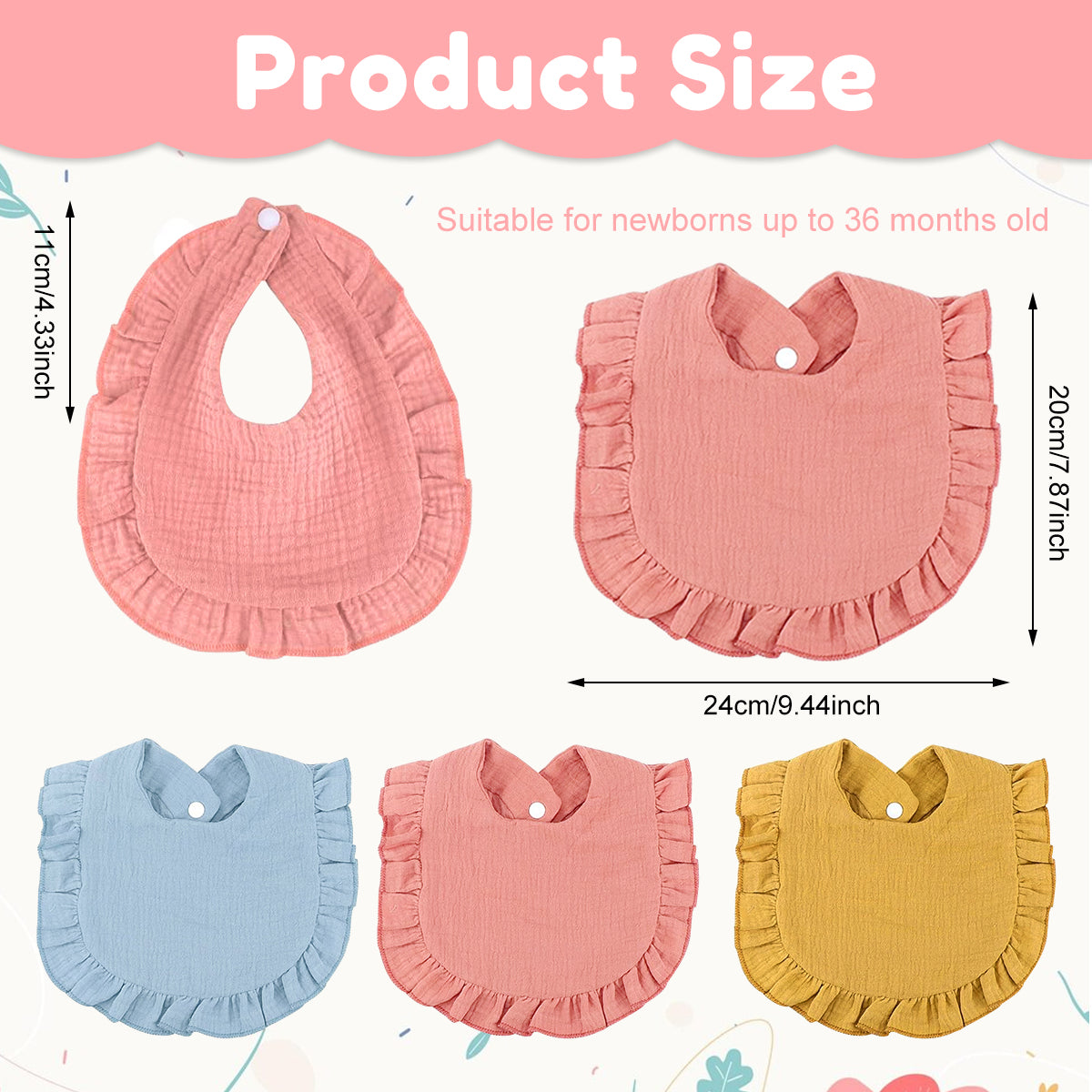 SNOWIE SOFT 3Pcs Baby Girls Bibs Cute Ruffles Edge Designed Soft Cotton Baby Bibs for Baby Girl Toddler Girls 1-3 Years Old