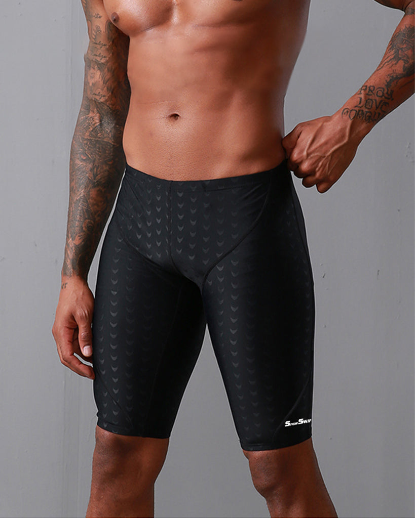 Proberos Men's Swimming Trunks - Quick Dry, Stretchy Polyester with Compression Fit, Close-Fit Swim Shorts for Training, Beach & Pool (2XL, Black)