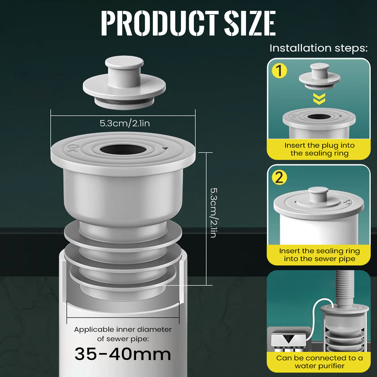 Supvox Kitchen Sewer Plug,  Anti-odor Leakproof Silicone Sewer Plug,  Universal Variable Silicone Sewer Plug for Kitchen Sewer Pipes, Bathroom, Variable Size Cuttable Design