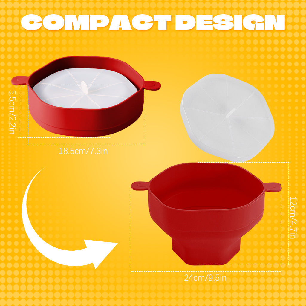 Supvox Microwave Popcorn Maker with Lid 220 Degree Heat Resistant Silicone Microwave Popcorn Container Holder Dual Ear Design BPA-Free Food Grade Silicone Folding Popcorn Maker for 2-3 Servings