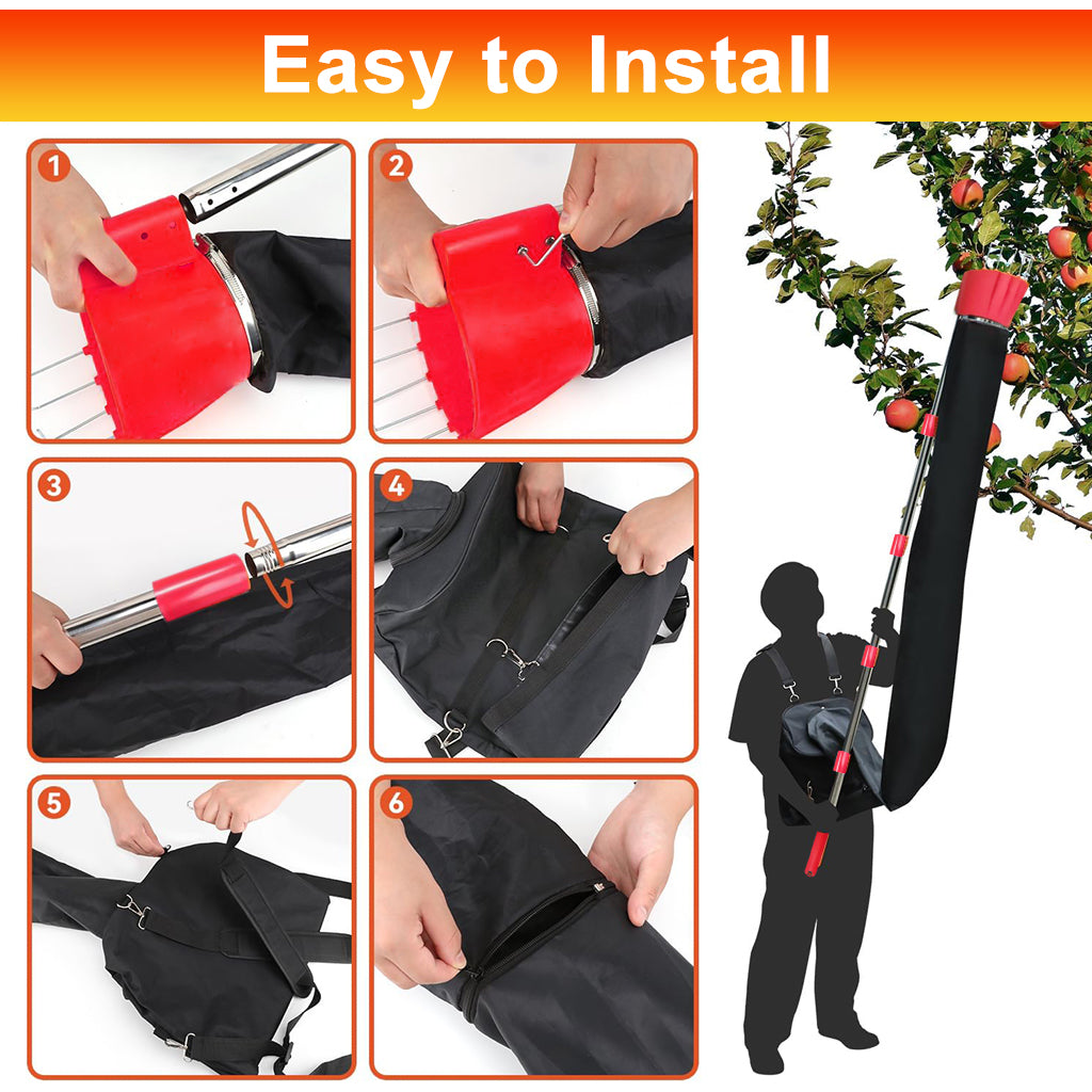 HASTHIP 13Ft Assembly Fruit Picker with Transfer Channel & One-piece Wearable Fruit Bag Extented Long Handle Fruit Picker New No-drop Fruit Picker Fruit Harvesting Tool for Apple, Mango
