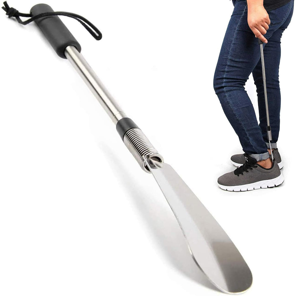 HASTHIP Retractable Shoe Horn Metal Shoe Horn 30.7 inches Long Handle Stainless Steel Adjustable Shoe Horn Flexible Spring Design Shoe Horn