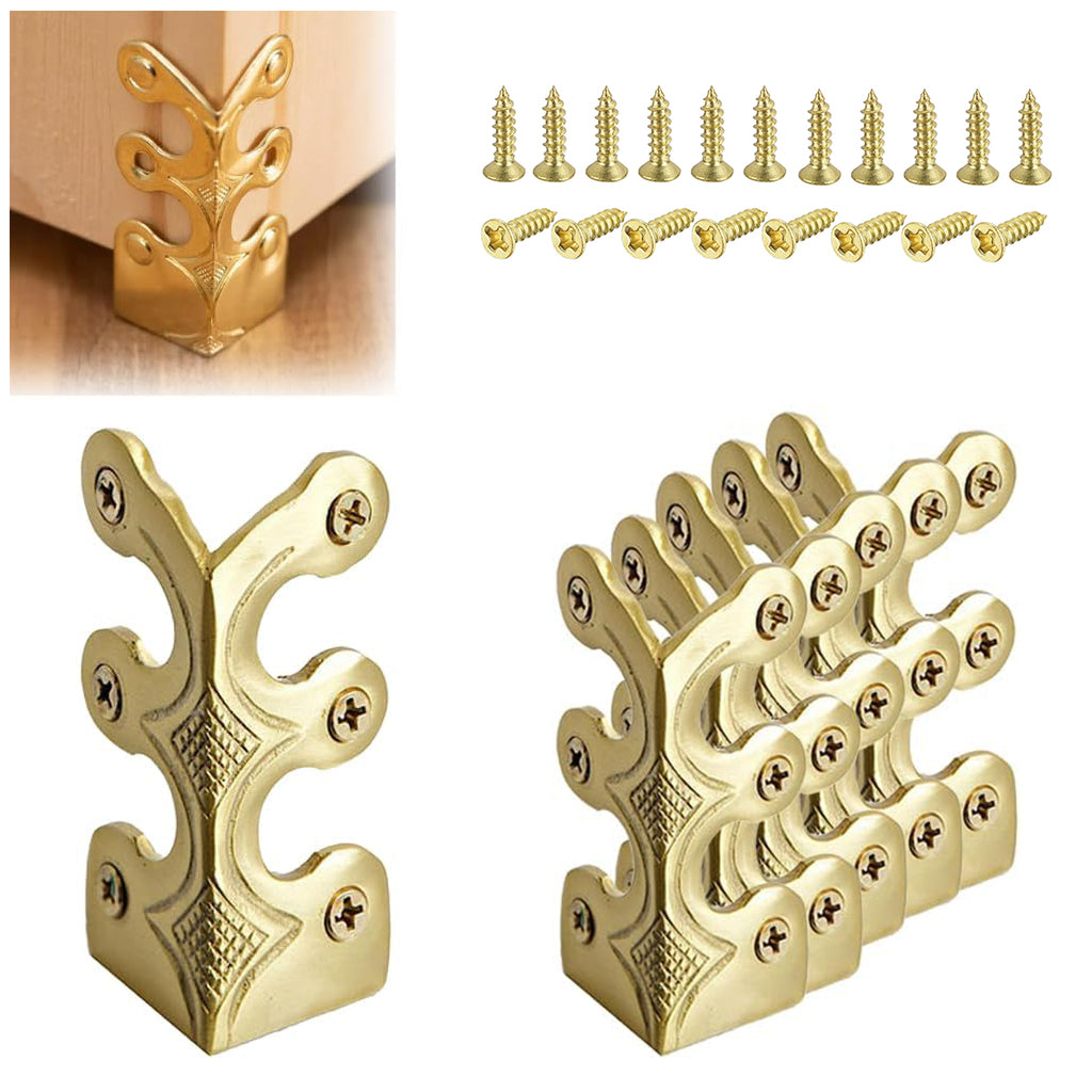 HASTHIP® 6Pcs Baseboard Corner Protectors, Rustic Vintage Metal Corner Protectors, Decorative Corner Protector, Brass Corner Protector, Floor Skirting Board Corner Protectors for Furniture (Gold)