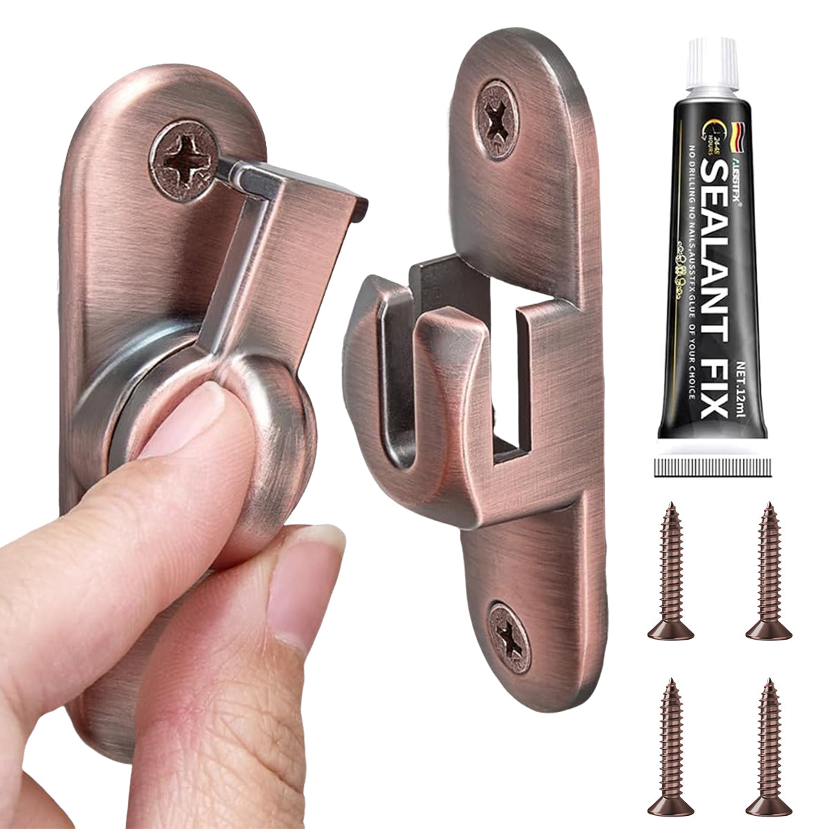 HASTHIP® Door Latch Door Lock 90 Degree Gate Door Latch Lock Rugged Zinc Alloy Door Latch Lock No Drill Security Latch Lock for Gate, Door, Closet, Cabinet