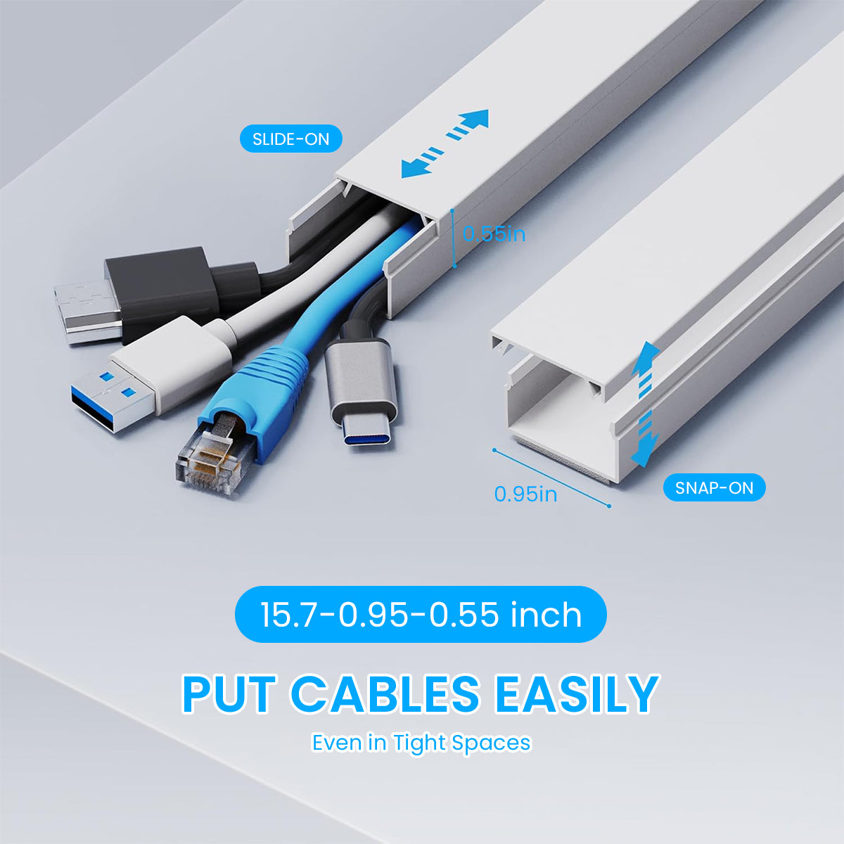 Serplex® Cord Hiders 10Pcs 40cm White PVC Cable Cord Holder Hider with Assorted Joints Fire Retardant Cable Protectors Sliding Snap On Power Cord Covers, L 15.7 x W 0.95 x H 0.55 Inch Per One