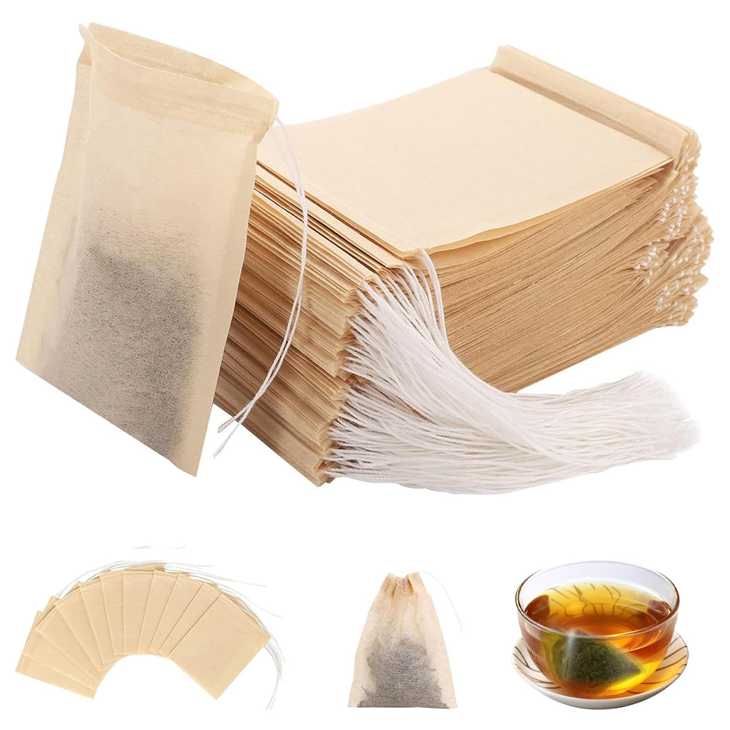 HASTHIP Disposable Tea Filter Bags for Loose Tea Unbleached Wood Pulp Filter Bags Drawstring Leaking Proof Design Travel Portable Tea Filter Bags for Water Bottle, Pot, Cups, Mug, Pack of 100