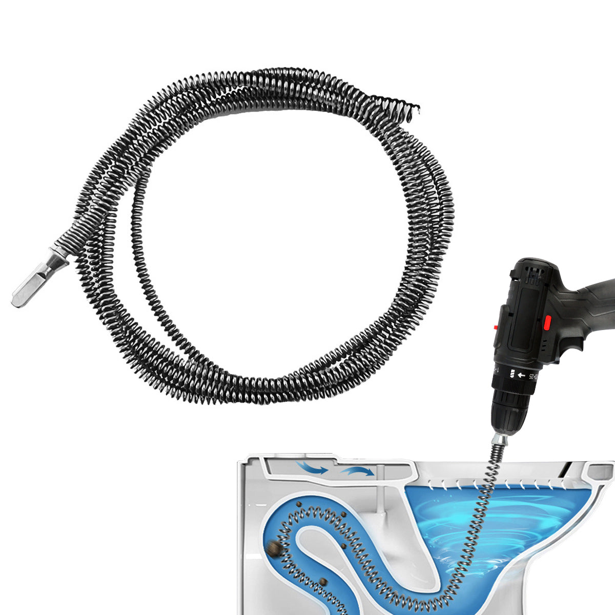 HASTHIP Drain Pipe Cleaner Drain Cleaning Cable 8.2Ft Metal Wire Drain Pipe Cleaner Power Drill Attachment with Adapter Universal Hex Shrank Spiral Drain Cleaning Cable for Power Tool, Rotary Tool