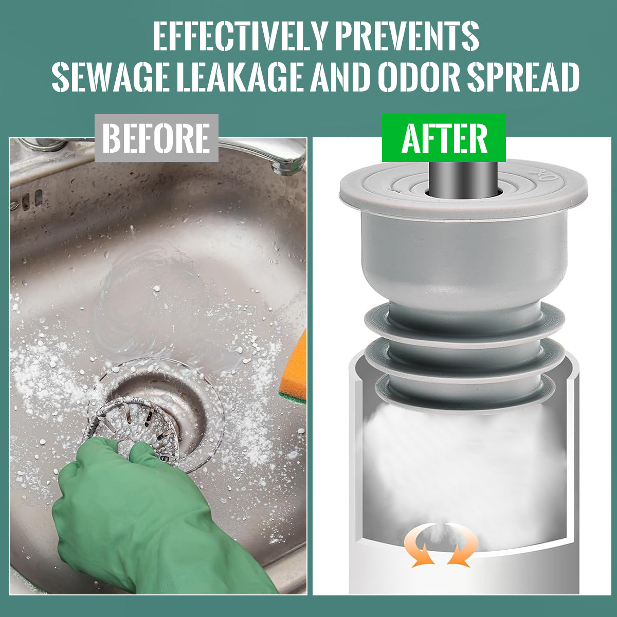 Supvox Kitchen Sewer Plug,  Anti-odor Leakproof Silicone Sewer Plug,  Universal Variable Silicone Sewer Plug for Kitchen Sewer Pipes, Bathroom, Variable Size Cuttable Design