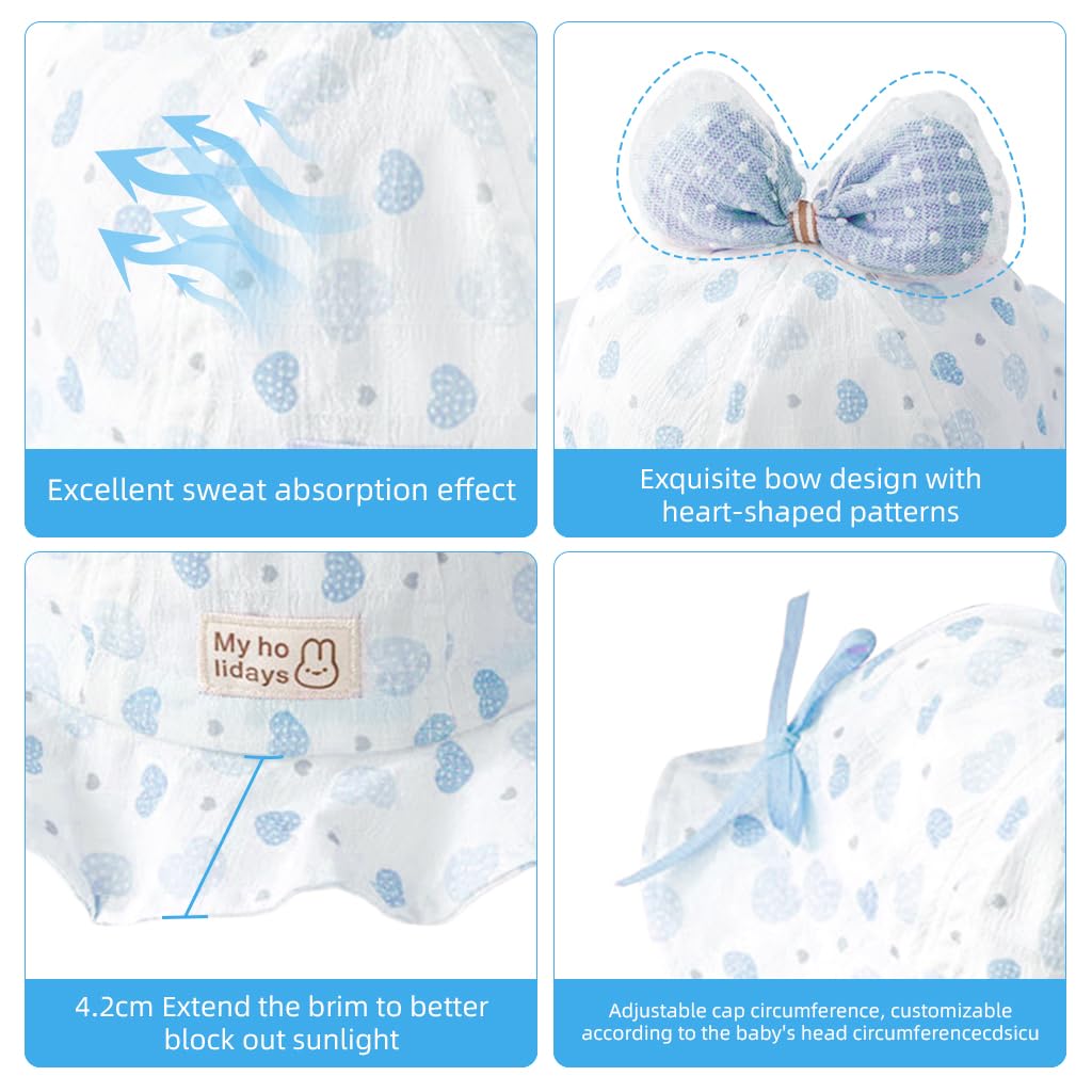 SNOWIE SOFT Baby Cap Baby Girls Hat Cute Bow Print Summer aby Girls Cap Adjustable Bow Drawstring Sun Hat Outdoor Infant Girls Sun Cap Shower Gift for 3-24 Months