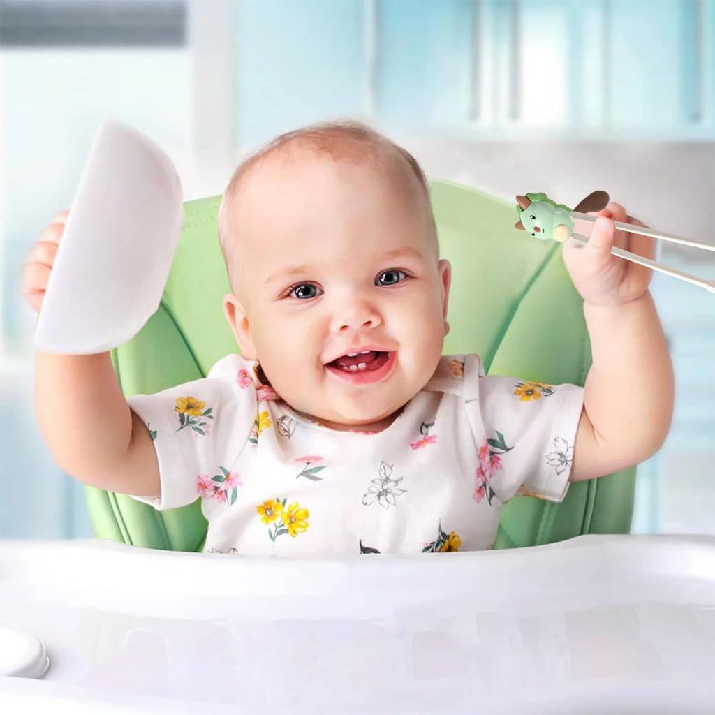 SNOWIE SOFT Training Chopsticks for Toddlers Self-Feeding Chopsticks Cartoon Dinosaur Chopsticks Anti-slip Self-Feeding Auxiliary Chopsticks for Toddlers 2-6 Years Old