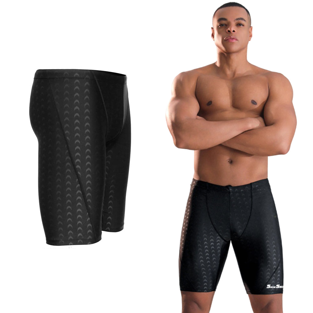 Proberos Men's Swimming Trunks - Quick Dry, Stretchy Polyester with Compression Fit, Close-Fit Swim Shorts for Training, Beach & Pool (XL, Black)