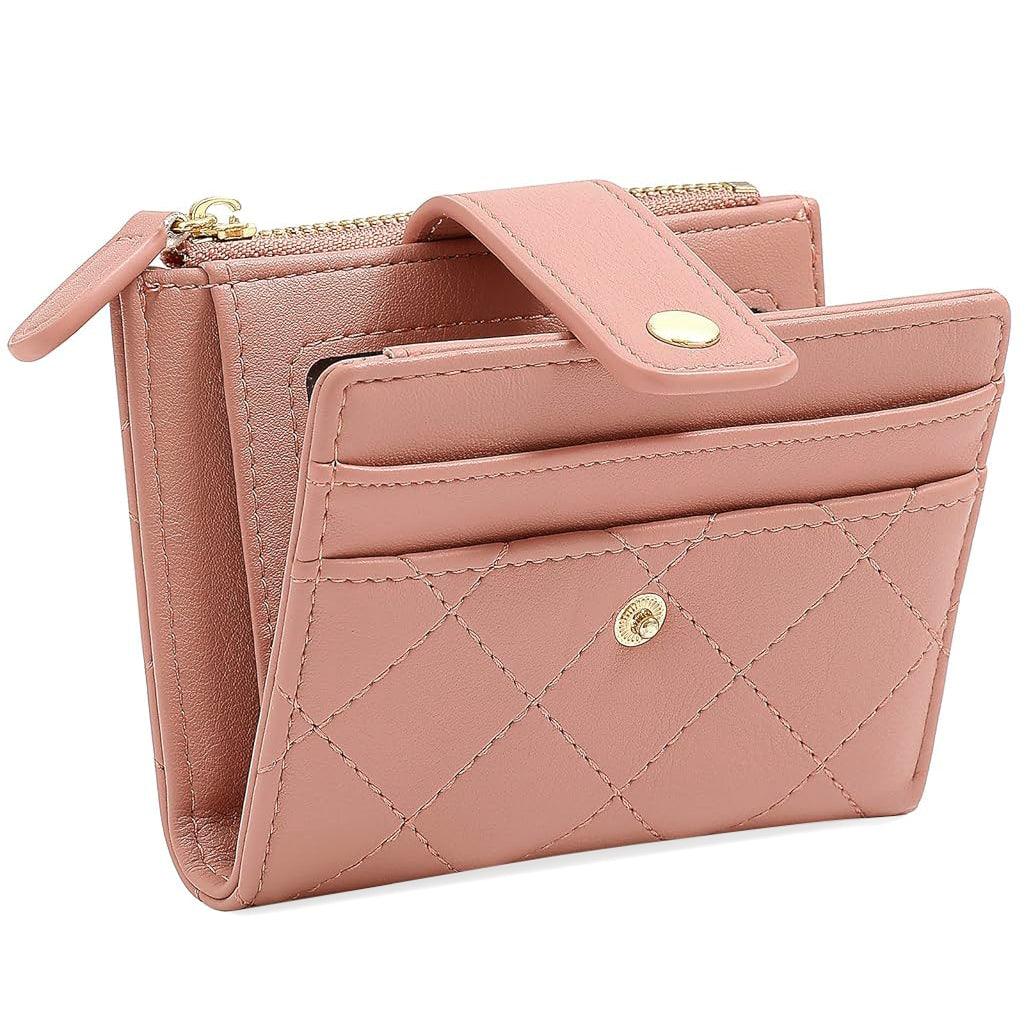 ZIBUYU Small Wallet for Women Stylish, Pink Purse for Women Wallet, Fashion Purse Card Cash Bag Coin Small Clutch Wallet, Wallet For Girls Button Closure
