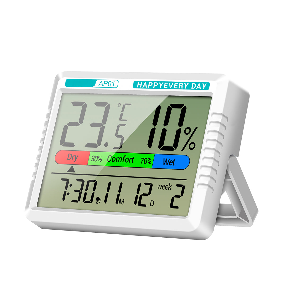 HASTHIP Thermo-Hygrometer Alarm Clock with Snooze Modes, Date & Week Display, LCD Thermo-Hygrometer Wall Desktop Digital Thermometer with Temperature and Humidity Monitor (Battery Not Included)