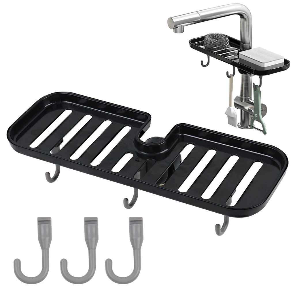 HASTHIP Kitchen Sponge Holder Dry Rack Dish Rag Rack Drain Rack with Hooks Space Saving Sink Faucet Mount Sponge Holder Hand Soap Holder Tool Organizer