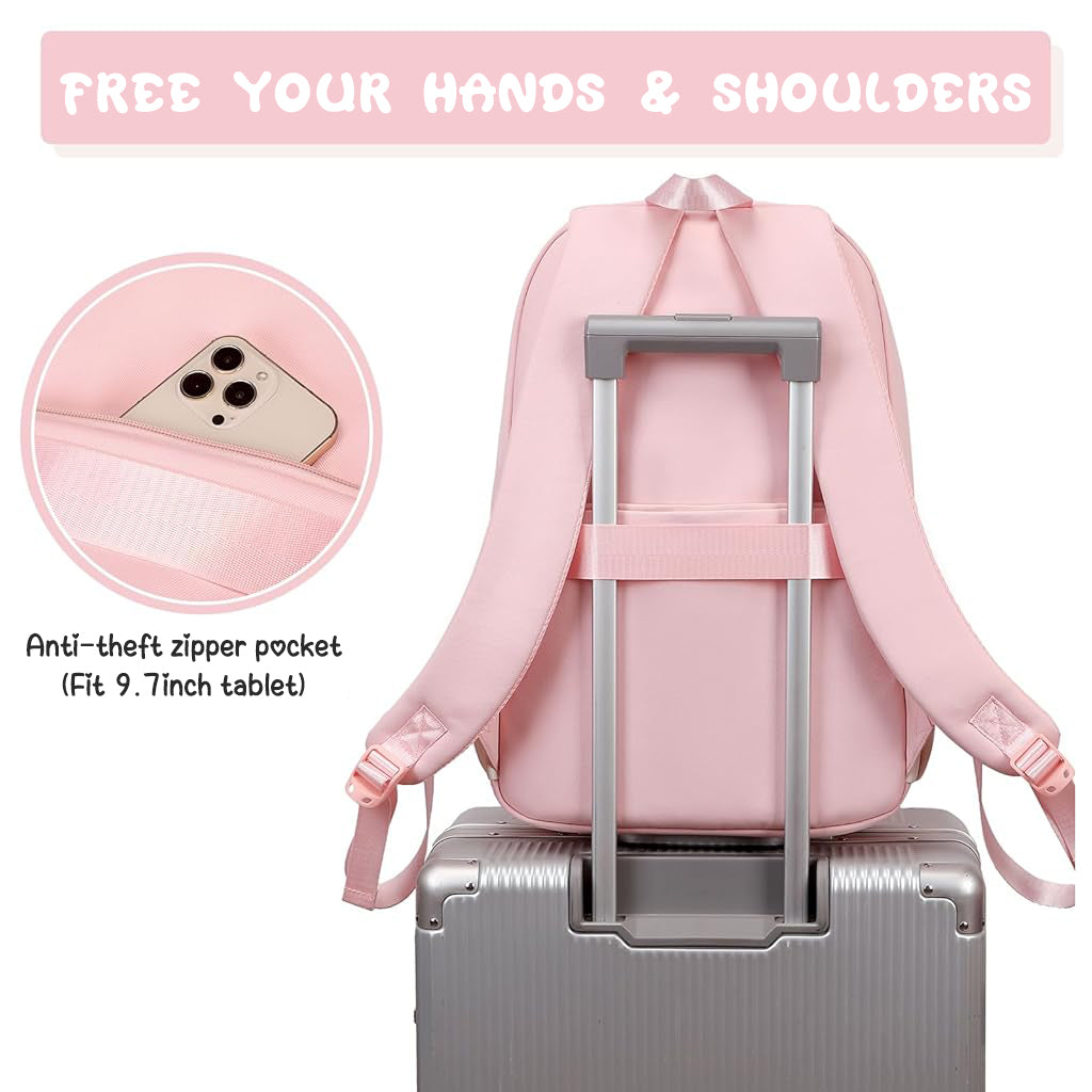 Climberty Girls School Backpack Kawaii Pink School Book Bag Multi Compartment 15.6 inches Travel Backpack School Bag for Girls 6-12 Years Old Birthday Gift Christmas Gift, 32x15x45cm