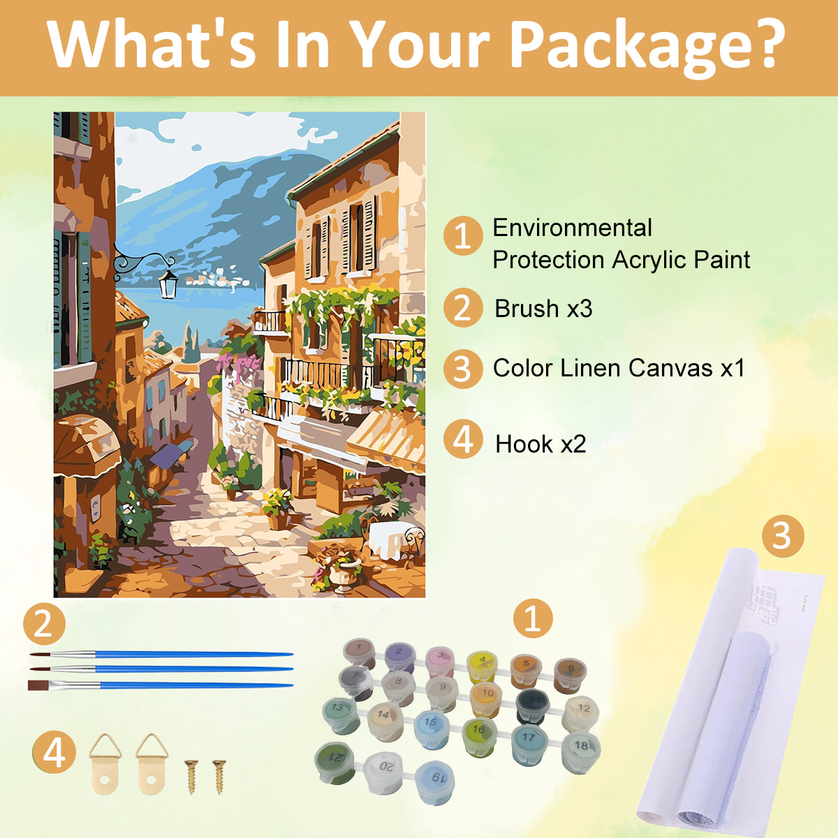 HASTHIP DIY Paint by Numbers Kit for Adults, Pre-Framed European Town Scenery Canvas with Acrylic Paints & Brushes, Beginner-Friendly Art Kit for Wall Decor & Gift, Home DIY Oil Painting, 16x20 Inch