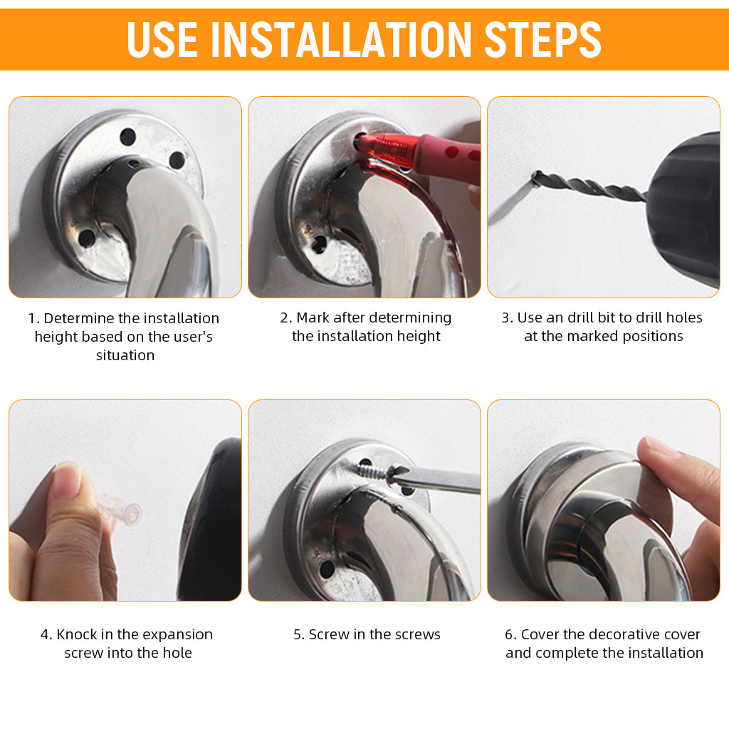HANNEA® Grab Bar for Bathroom, 15.57 inches Bathroom Hand Rail Grab Bar Anti-slip Stainless Steel Wall Mount Screw Fixing Safety Handrail for Bathroom, Toilet, with Screw Pack & Drywall Anchors