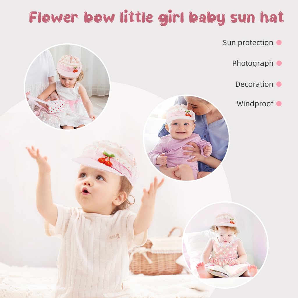 SNOWIE SOFT Baby Cap Baby Girls Sun Visor Hat Cute Pink Embroidery Sun Cap for Baby Girls Sun Visor Hat Outdoor Sun Protection Baby Sun Cap Baby Shower Gift Baby Caps for Born 0-6 Months Girl