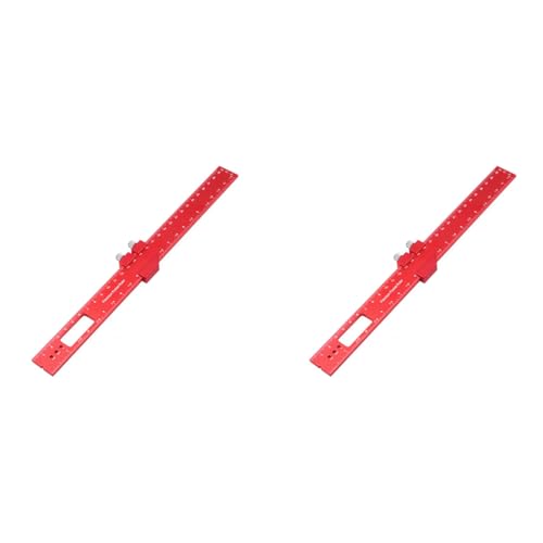 Serplex® Woodworking Ruler Straight 300mm 11 inch Red Aluminum Alloy with Sliding 45 Degree Angle Guides Etched Scale Design Multifunctional for DIY Craft Woodwork Construction 2PCS