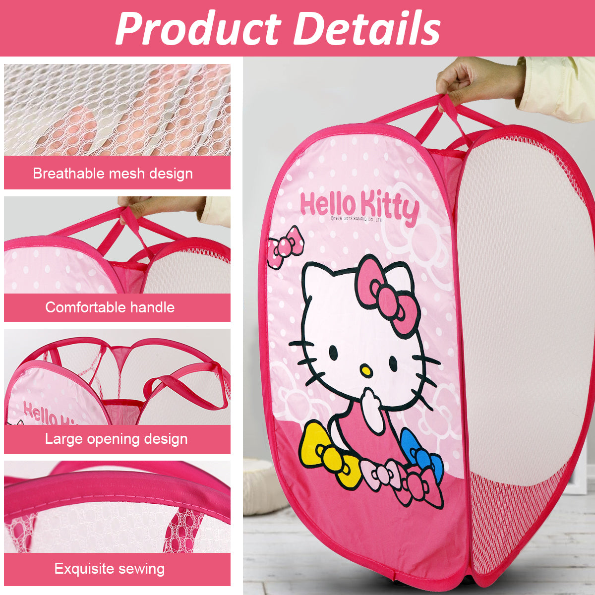 HASTHIP Cartoon Handy Laundry Collapsible Mesh Pop Up Hamper with Wide Opening and Side Pocket Breathable, Sturdy, Foldable, and Space-Saving Design for Clothes and Storage