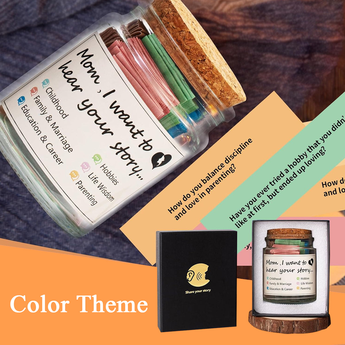 HASTHIP Mom, I Want to Hear Your Story Pop Quiz Jar for Mothers, A Mothers Chance To Share Her Life, Parent-Child Conversation Cards Family Interaction Game, Christmas Thanksgiving Activities