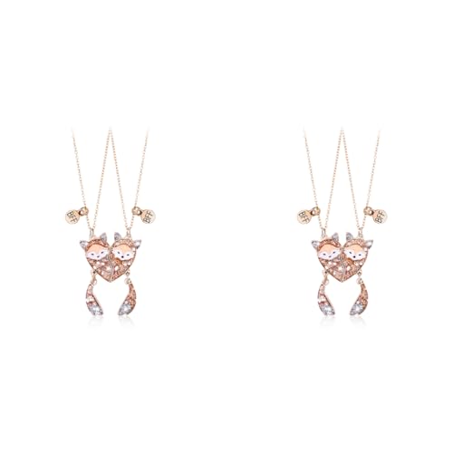 ZIBUYU® 4PCS Necklace for Girls Women Magnetic BFF Best Friend Enamel Fox Heart Pendant Locket Cute Matching Friendship Jewellery Birthday Gift Sister