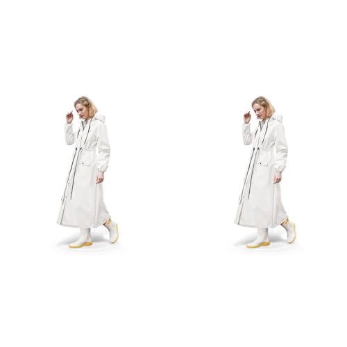 PALAY® Women Rainwear Long Waterproof EVA Hooded Rain Coat with Wide Brim Detachable Clear Face Cover Zip and Buttons Riding Outdoor Windproof Length 113CM 2 PCS