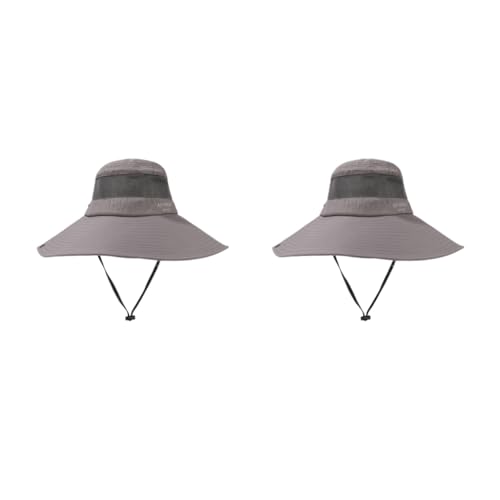 Proberos® UPF50+ Sun Hat With Breathable Mesh, Wide Brim 12CM, Quick Dry Lightweight Fishing Hiking Travel Hat For Men Women Outdoor With Chin Strap, Foldable Sun Protection Hat, Grey 2 PCS