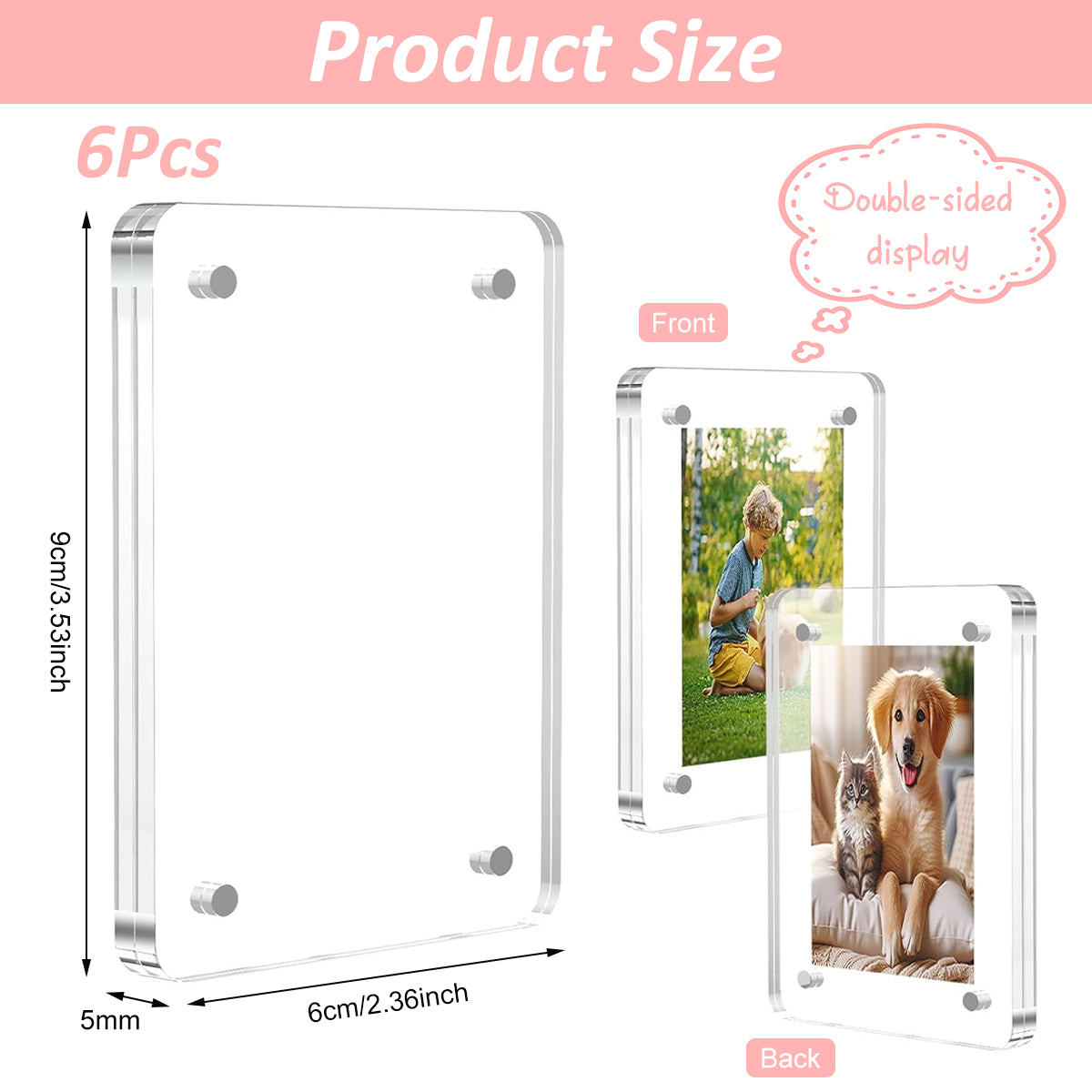 HASTHIP Photo Frame 2.36x3.54 inches Transparent Magnetic Refrigerator Photo Frame Instant Photo Frame Family Photo Holders for Home Decor, Pack of 6