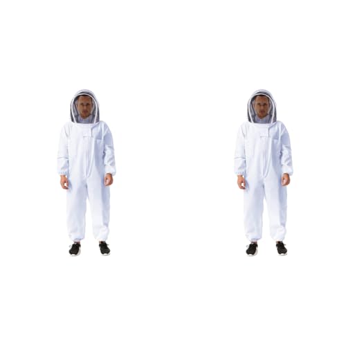 HASTHIP® Bee Suit with Protective Mesh Face Cover Hood Zip Up Long Sleeve Jumpsuit Breathable Outdoor Summer for 175-185cm Height Adult 2 PCS