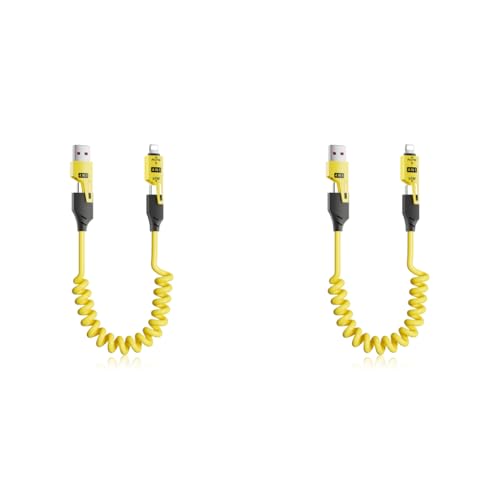 Verilux® 2Pcs 4 in1 Type C Cable with Spring,PD65W C Type Cable Fast Charging,480Mbps Data Transfer USB to Multi Adjustable Charging with C/USB A/Light-ning for iPhone 16/15