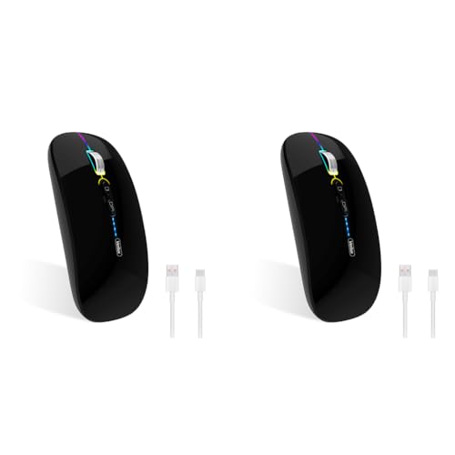 Verilux® Wireless Mouse Rechargeable Battery Level Visible Bluetooth 2.4G 3.0 5.0 for Laptop 1600DPI Ergonomic Silent Compatible with iPad PC Mac Windows iOS Black 2 PCS