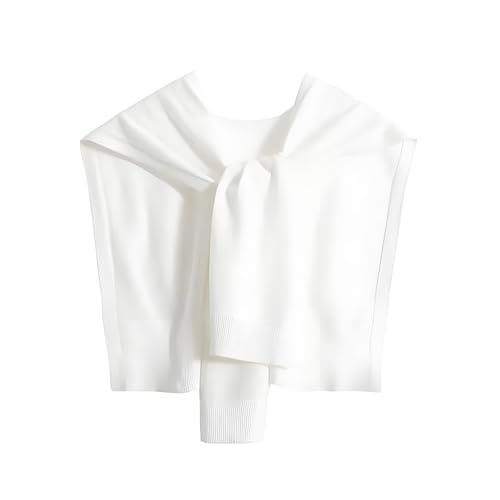 SANNIDHI® Sweater Shawl Wraps for Women Sweater Knitted Knotted Shawls Travel Casual Scarf Cape Shoulder Tops Fashion Wrap - White