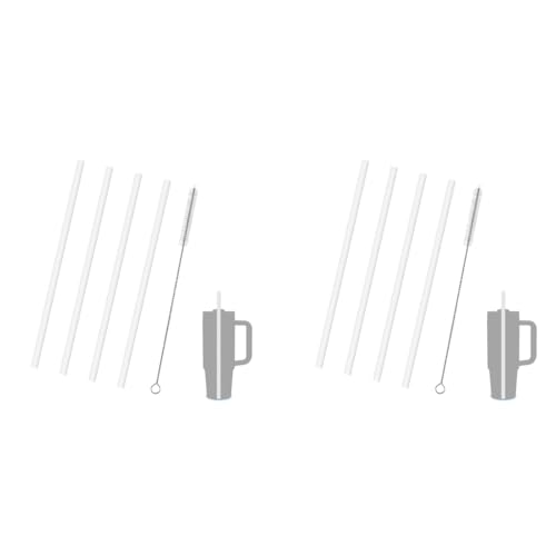 HASTHIP® 4 Pack Reusable Food PE Straw Set Replacement Straws for 40 oz Simple Modern Tumbler with Handle Cleaning Brush Cup Accessories Frosted White 2 PCS