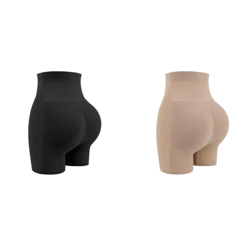 PALAY® Womens Padded Butt Lifter Shapewear Combo, High Waist Hip Enhancer Panty Shorts, Seamless Tummy Control, Invisible Underwear for Dresses, M, Black & Beige