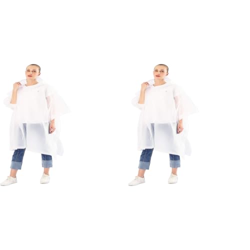 Optifit® Reusable EVA Raincoats with Hood Unisex Rain Ponchos Hooded Raincoat for Camping, Hiking, Music Festival & Outdoor Activities, 1 Pack (White) 2 PCS