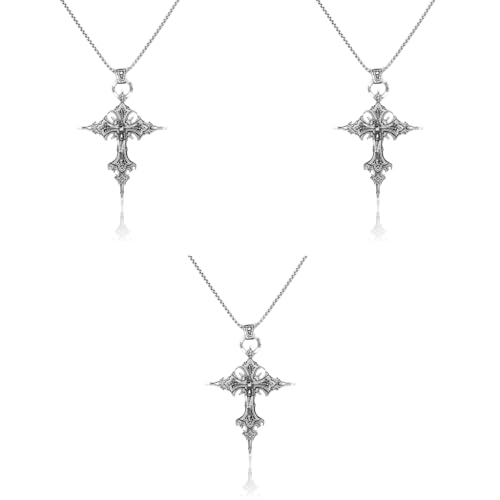 SANNIDHI® Vintage Gothic Cross Skull Pendant Necklace Women Punk Halloween Goth Jewelry Gift Men 3PCS