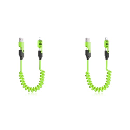 Verilux® 4 in1 Type C Cable with Spring PD65W Fast Charging 480Mbps Data Transfer USB to Multi Adjustable Light-ning Port for iPhone 16 15 Green 2PCS
