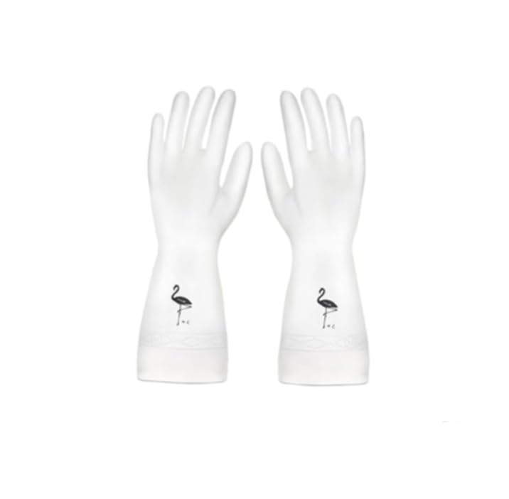 Zibuyu Rubber Kitchen Cleaning Gloves for Dishwashing and Gardening featuring Flamingo Design | Reusable PVC Hand Protection 1 Pair