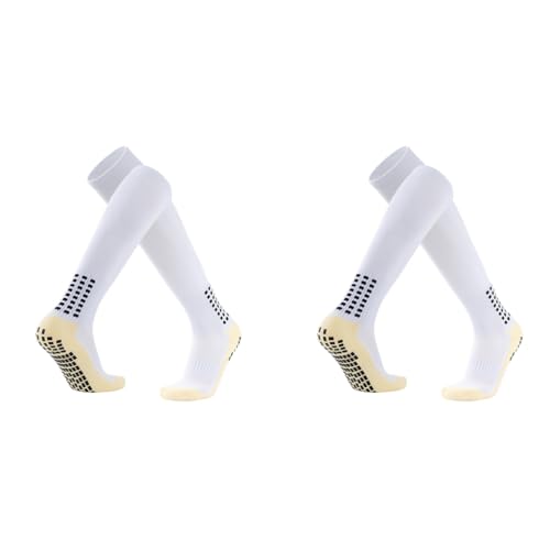 Proberos® 1 Pair Football Sports Athletic Over-The-Calf Rubber Anti-Slip Breathable Comfortable Socks for Men Women Running Training White 2PCS