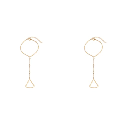 SANNIDHI® Hand Chain for Women Gold Rhinestone Adjustable Finger Ring Bracelet Stylish Slim Chains Fashion Jewellery Birthday Gifts Girls 2PCS