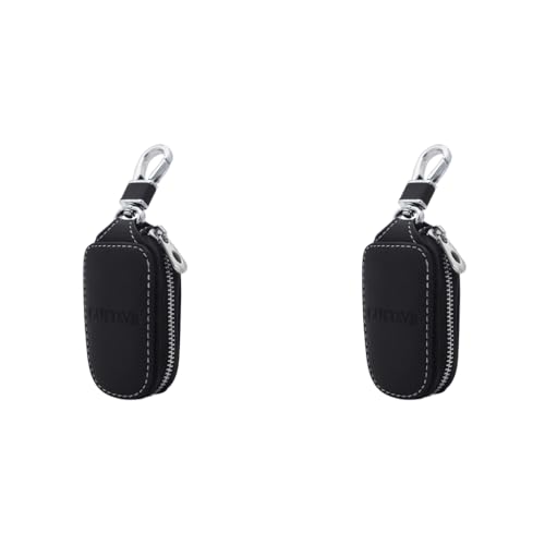 GUSTAVE® Smart Key Cover Protection Pu Leather Chain Bag Car Keychain Coin Holder Auto Remote Keyring Wallet Black 2 PCS