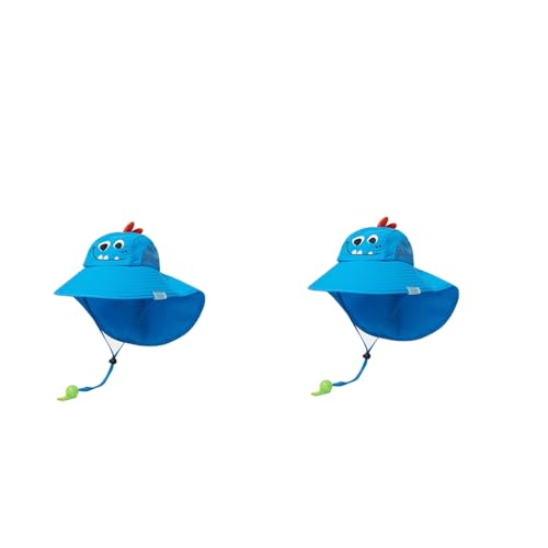 GUSTAVE® Kids Cotton Cartoon Sun Hat with Wide Brim, Mesh Breathable Cap, UV Protection, Neck Flap, Visor, Adjustable Fit for Girls/Boys Age 3-9 Years, Summer Outdoor Blue