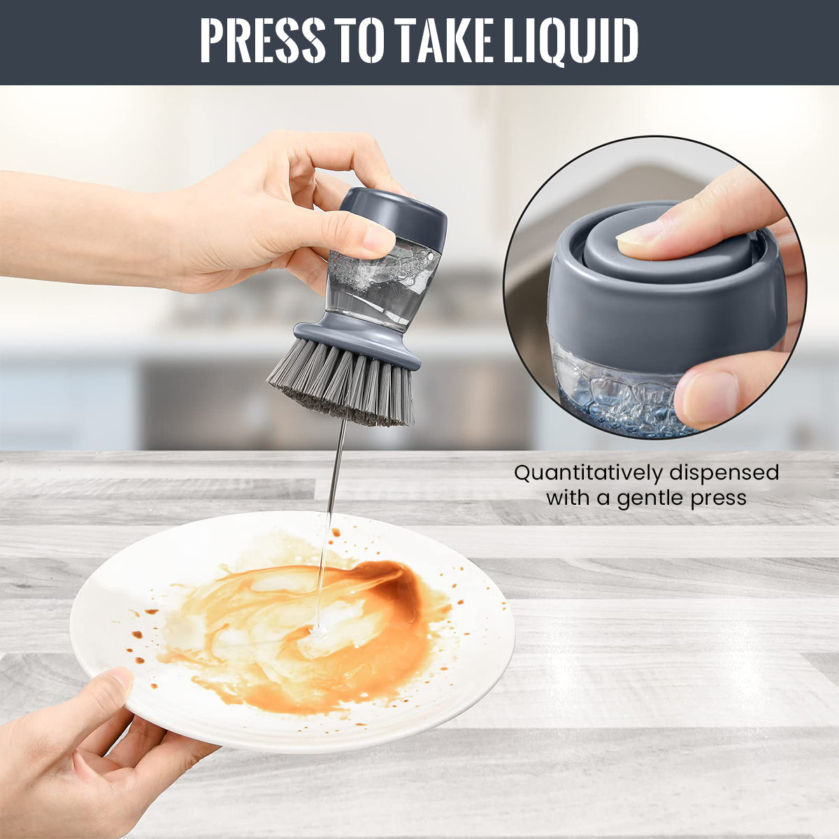ZIBUYU Kitchen Pot Brush with Drip Stand, 2 in 1 Dish Scrub Bursh with Refillable Soap Dispenser Utility Hands-free Kitchen Dishwashing Cleaning Scrub Brush for Pot, Pan, Plates, Sink